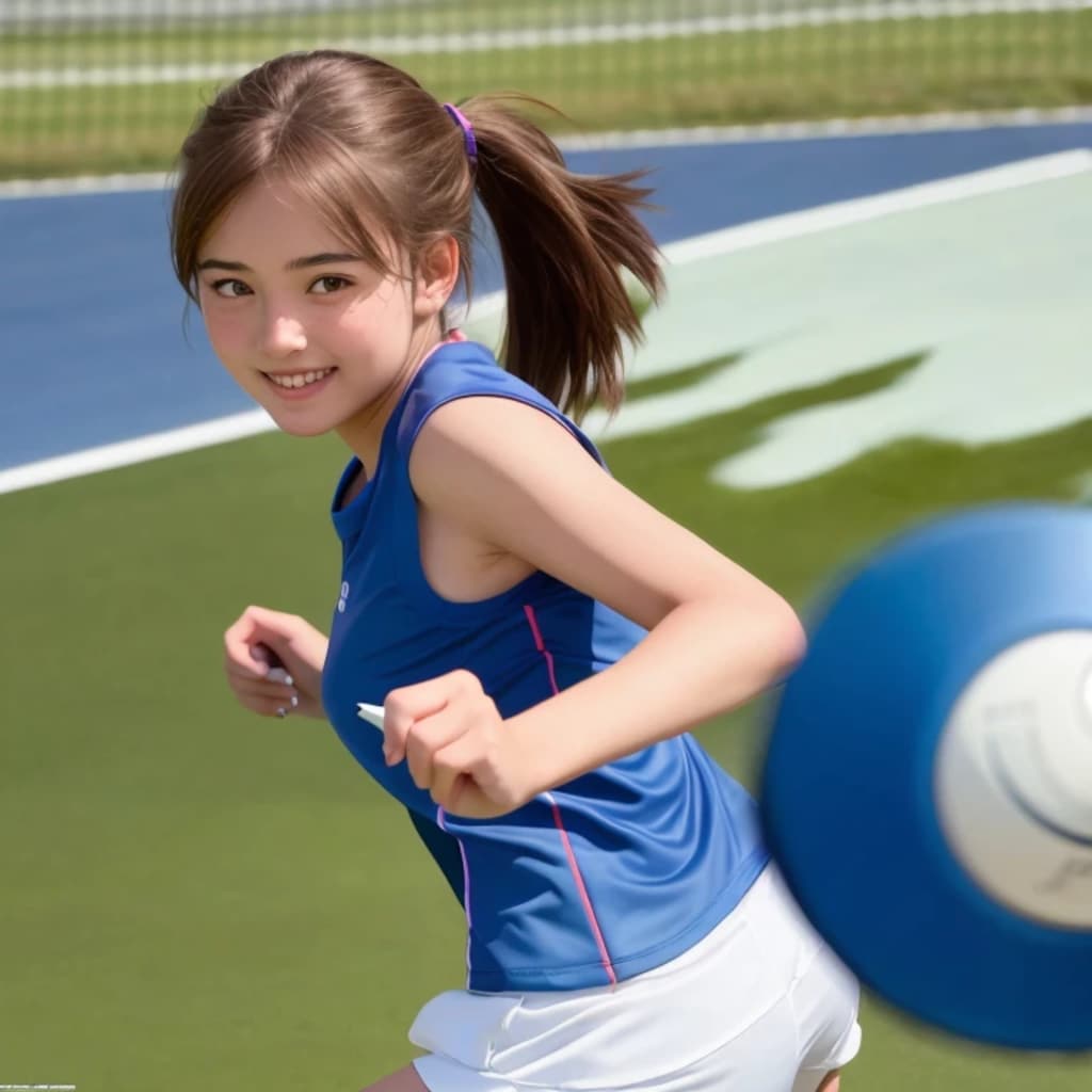 茶髪ポニテでテニスウェアの美女２