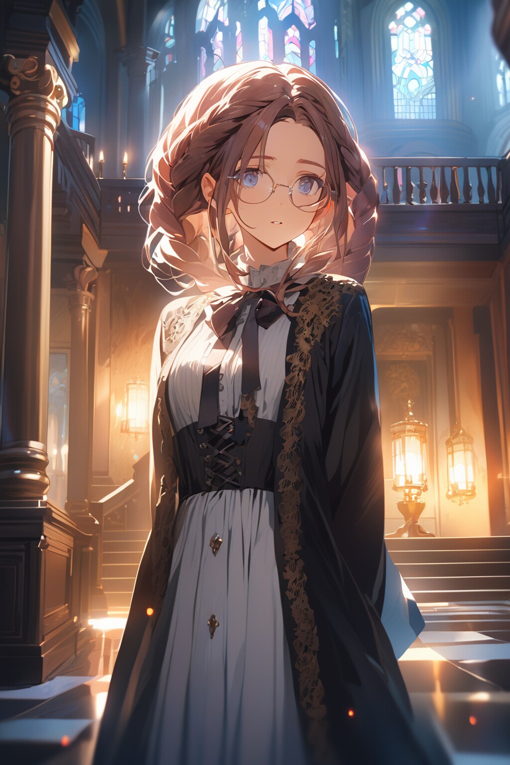 ミステリアスな館の奥深くで佇む眼鏡三つ編みっ娘