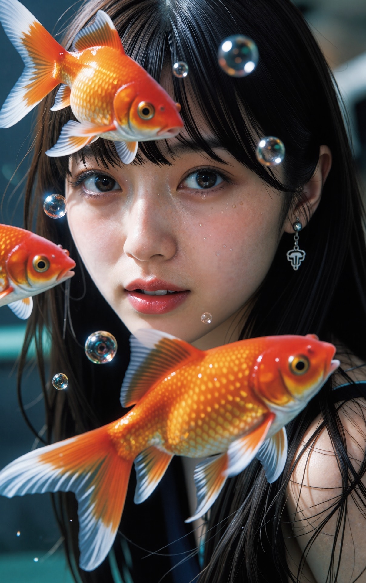 金魚水槽越しの彼女