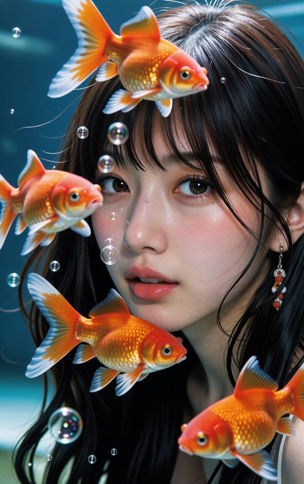 金魚水槽越しの彼女