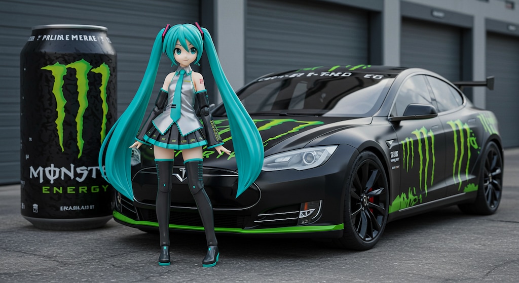 初音ミクとモンスターエナジーテスラ