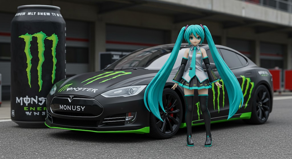 初音ミクとモンスターエナジーテスラ
