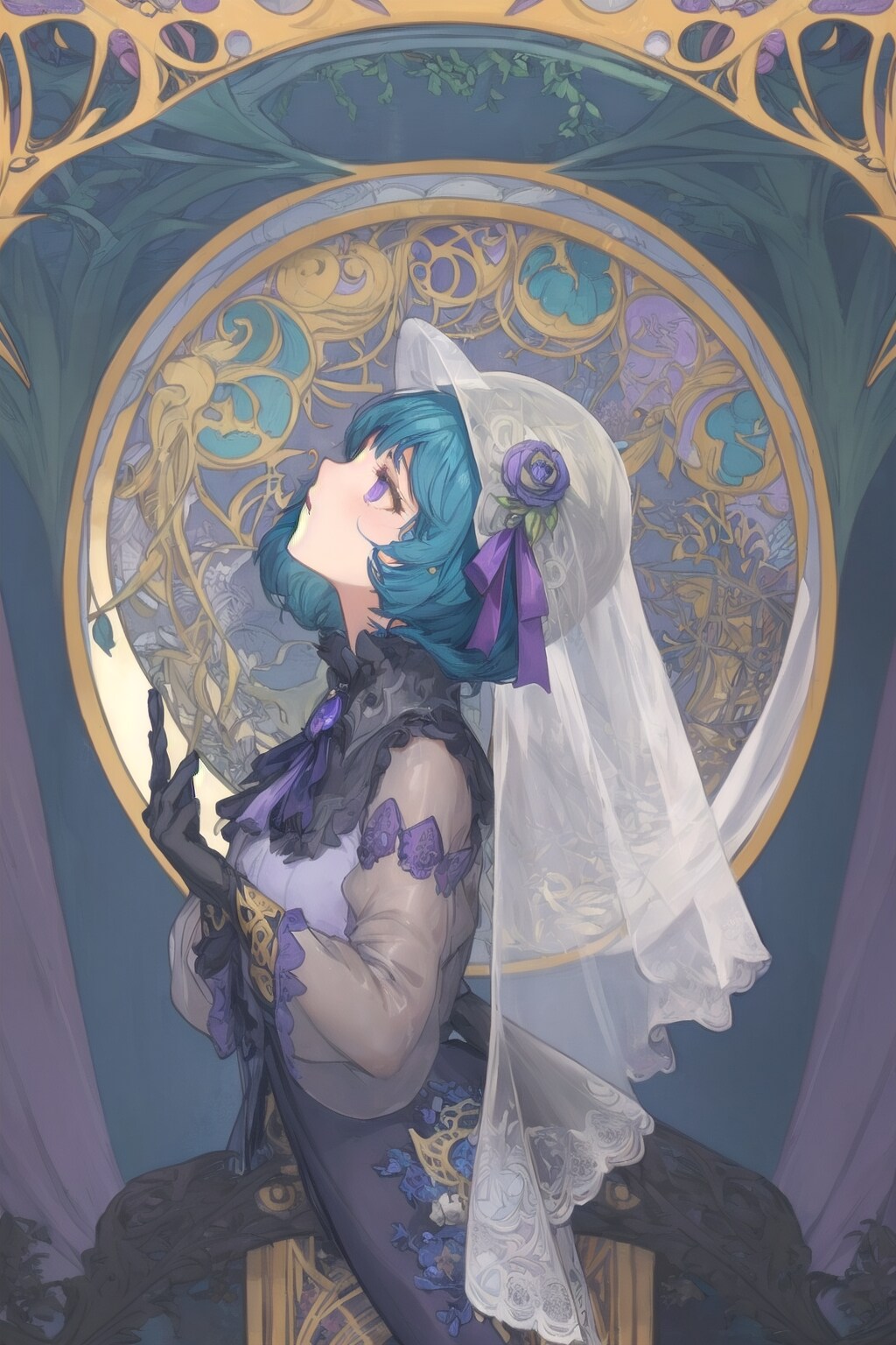 アールヌーボー風魔法少女の壁紙　－プロンプトお借りしました－