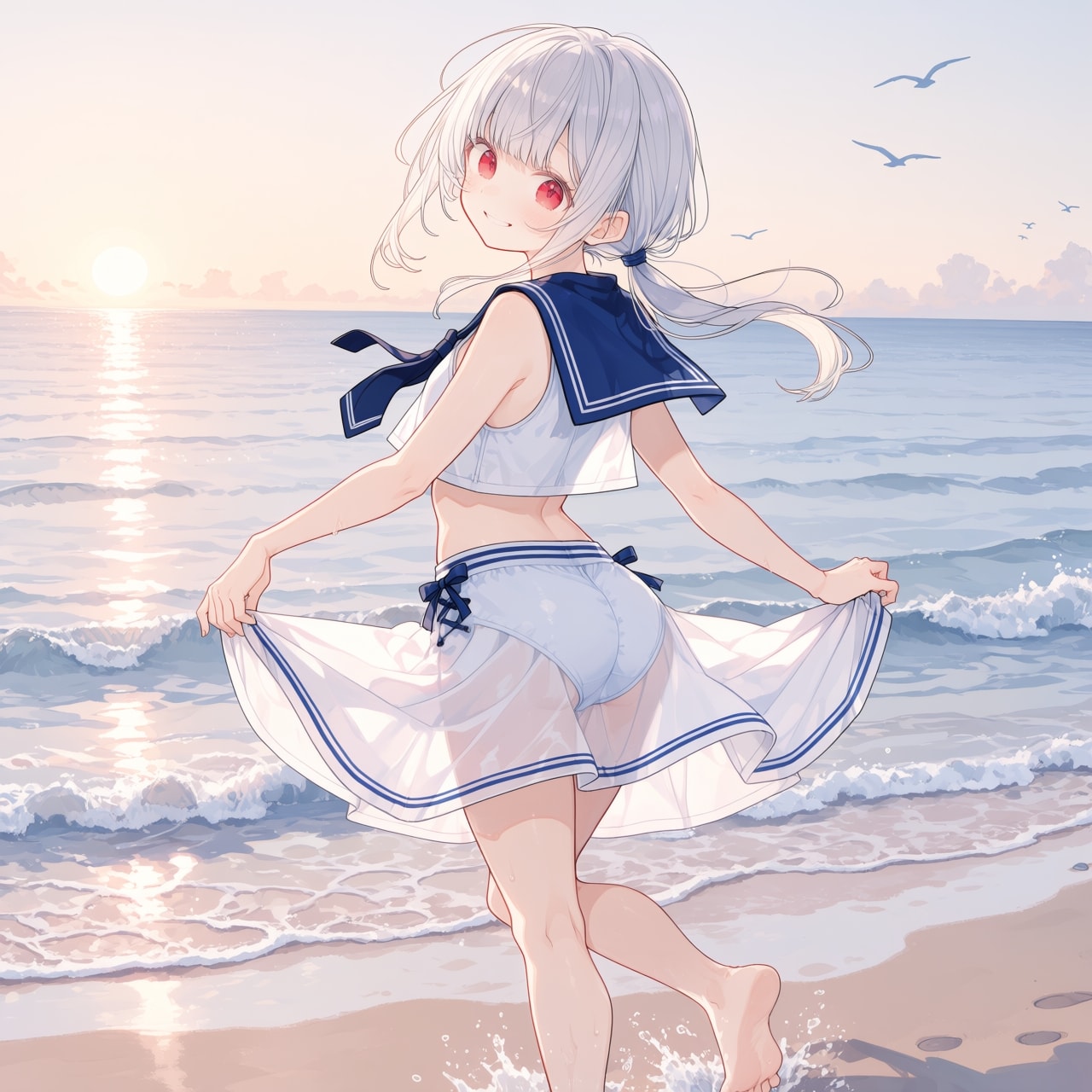 夕焼けのせーらー水着