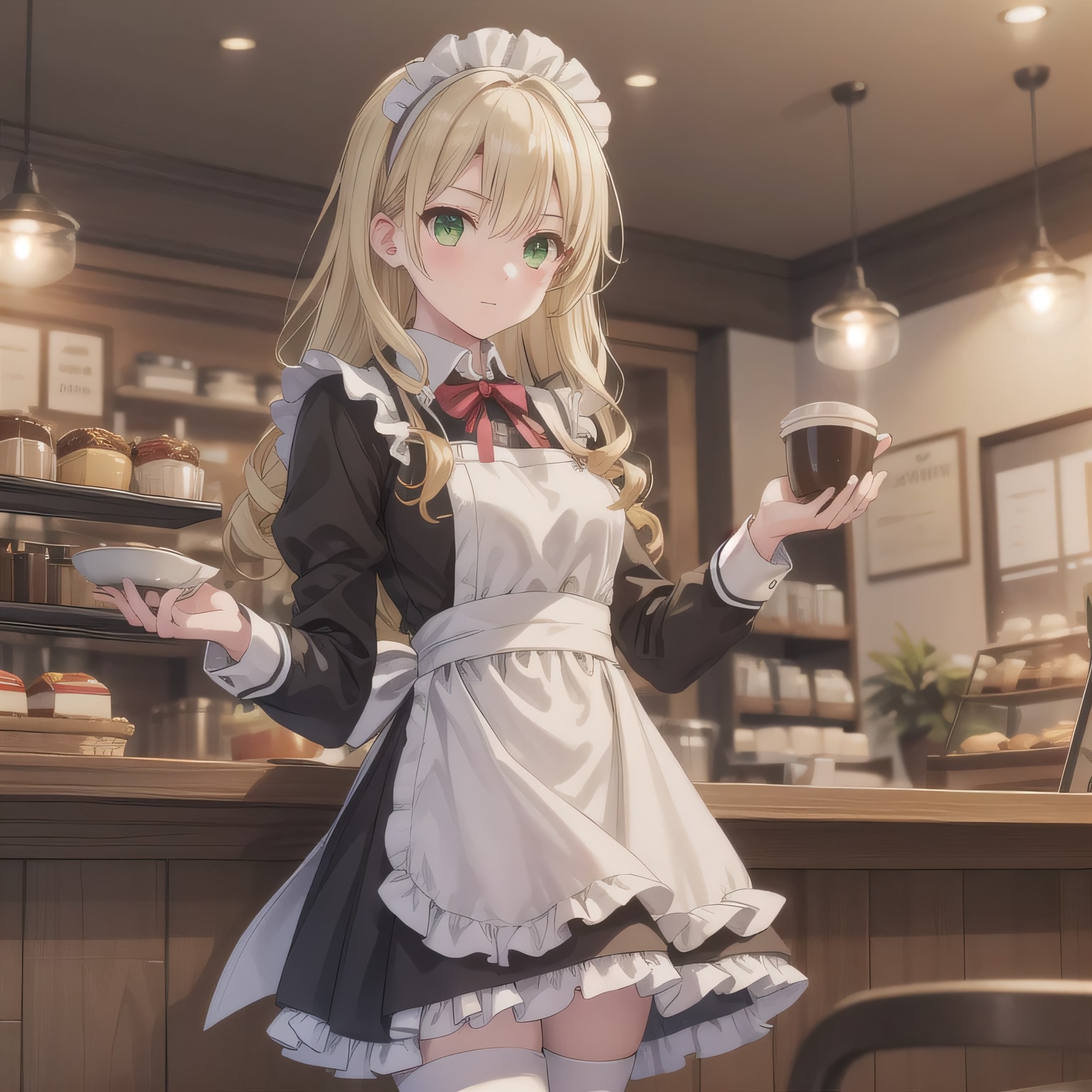 金髪ロングでカフェの少女１１ | の人気AIイラスト・グラビア