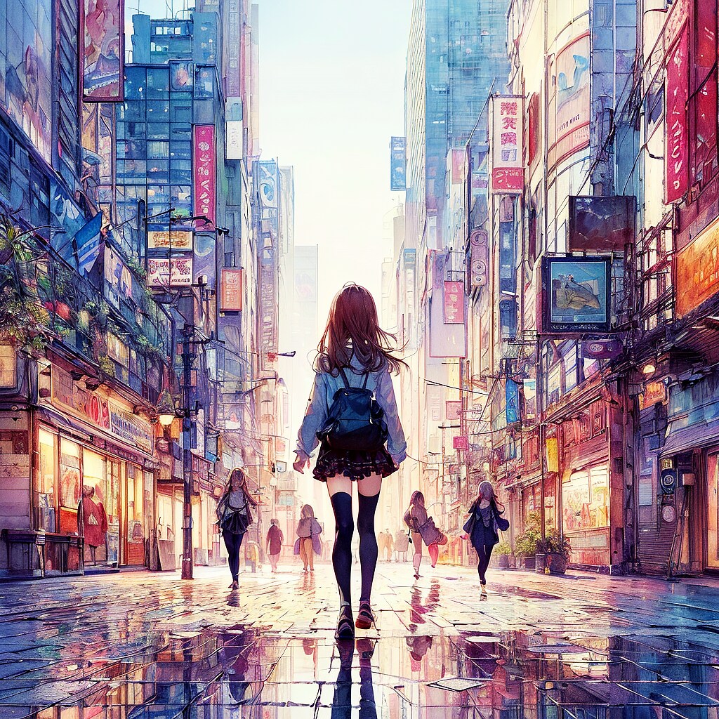 街と水たまり、少女36