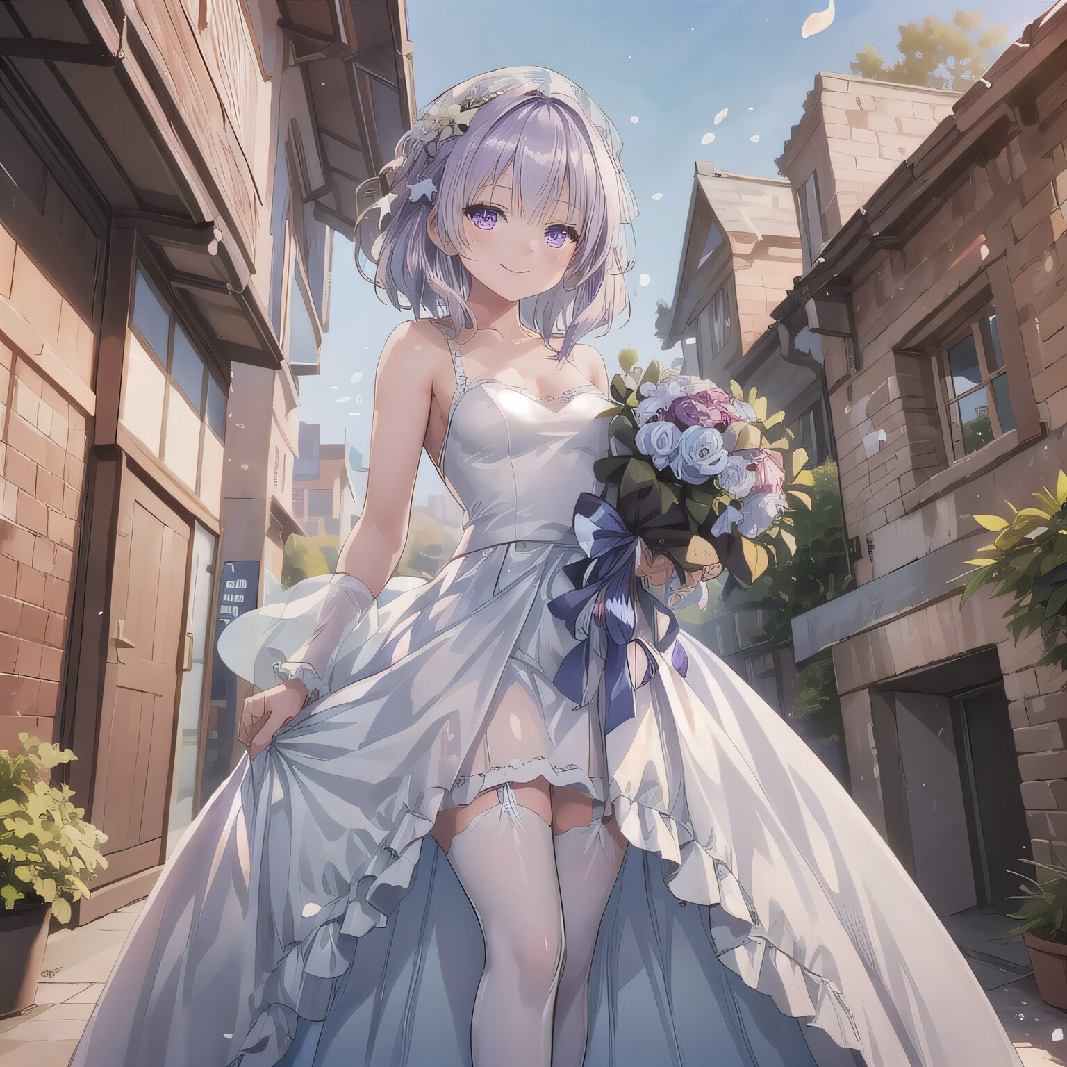 銀髪ボブでウェディングドレスの少女２ | の人気AIイラスト・グラビア