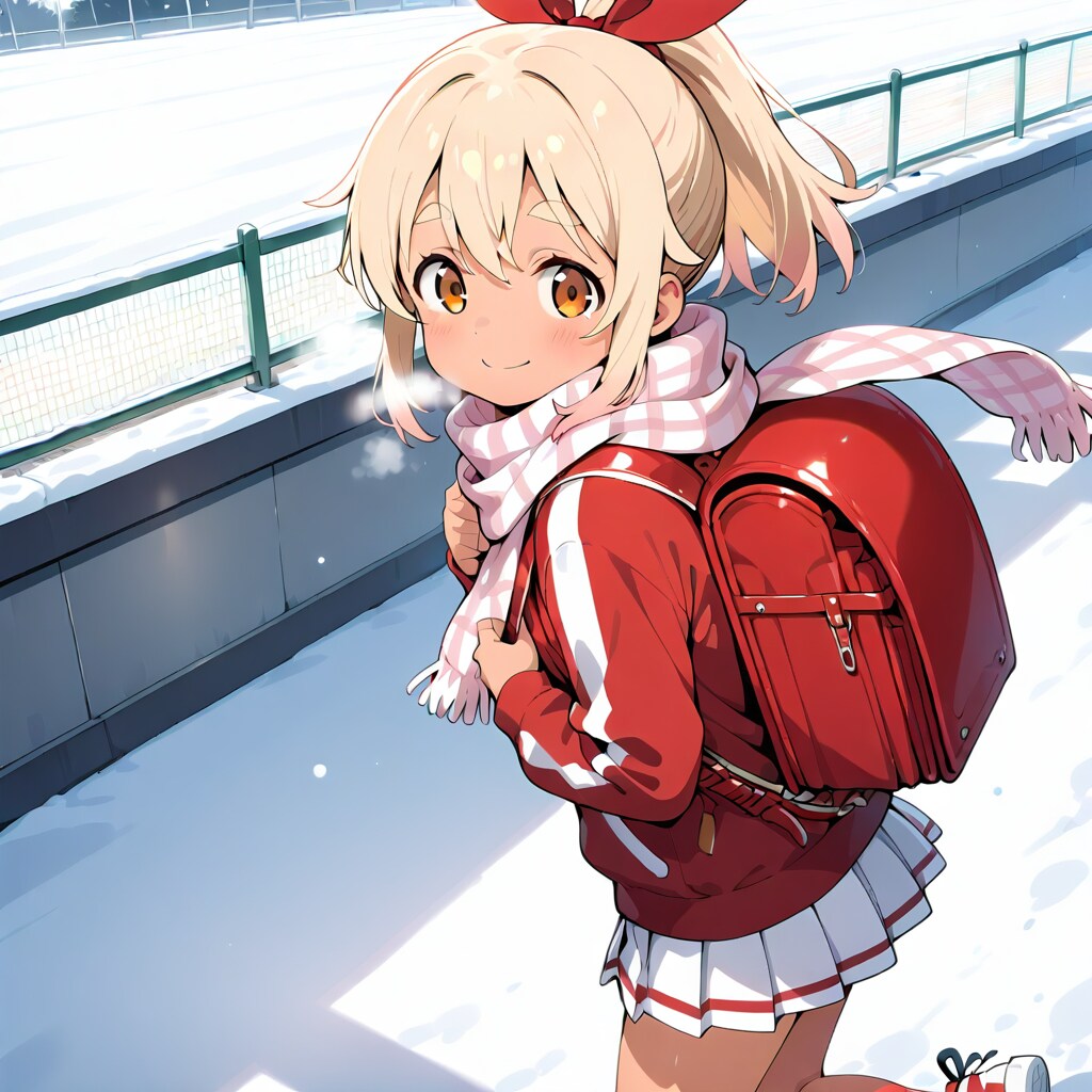 冬の褐色小学女子