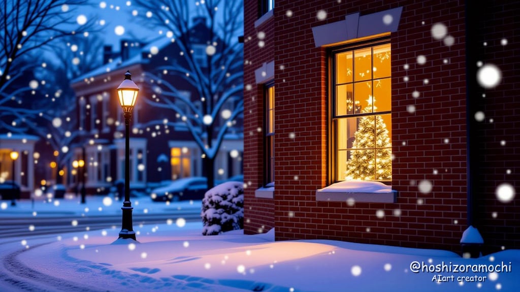 静寂の降雪と黄金の灯り ❄️