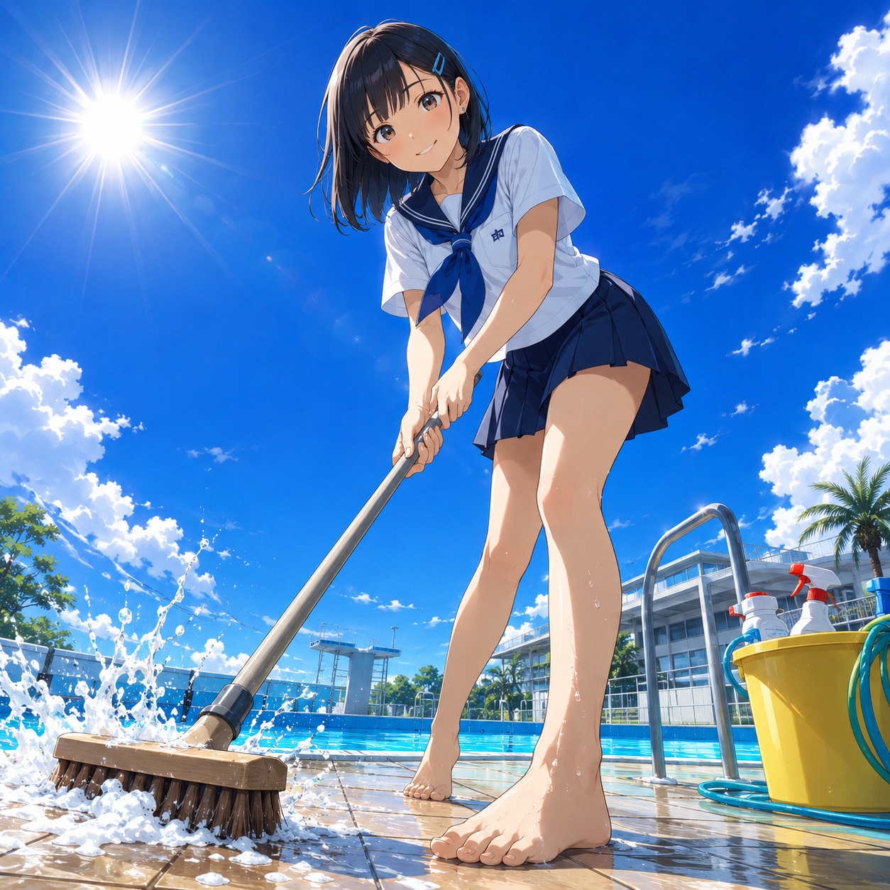 プール掃除の少女