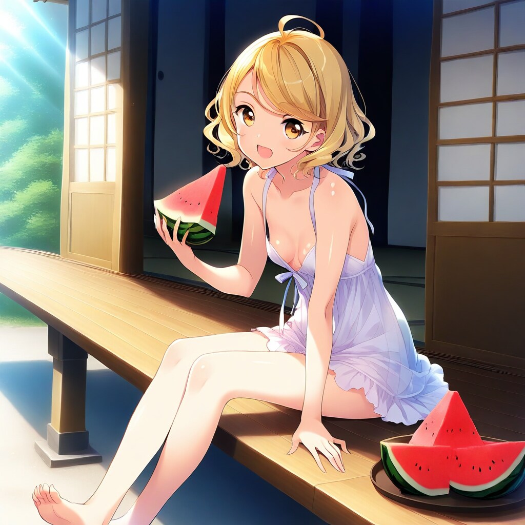 夏の縁側のユイさん！