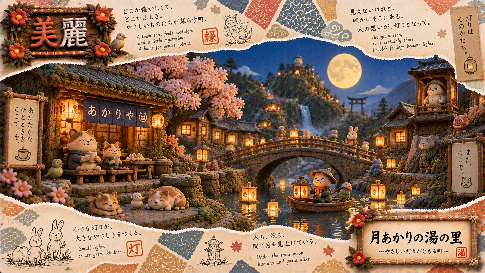 Moonlit Yokai Village — A Town of Gentle Lights  A town that feels nostalgic and a little mysterious | の人気AIイラスト・グラビア