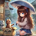 雨の日、猫に会った小さな女の子 3枚目