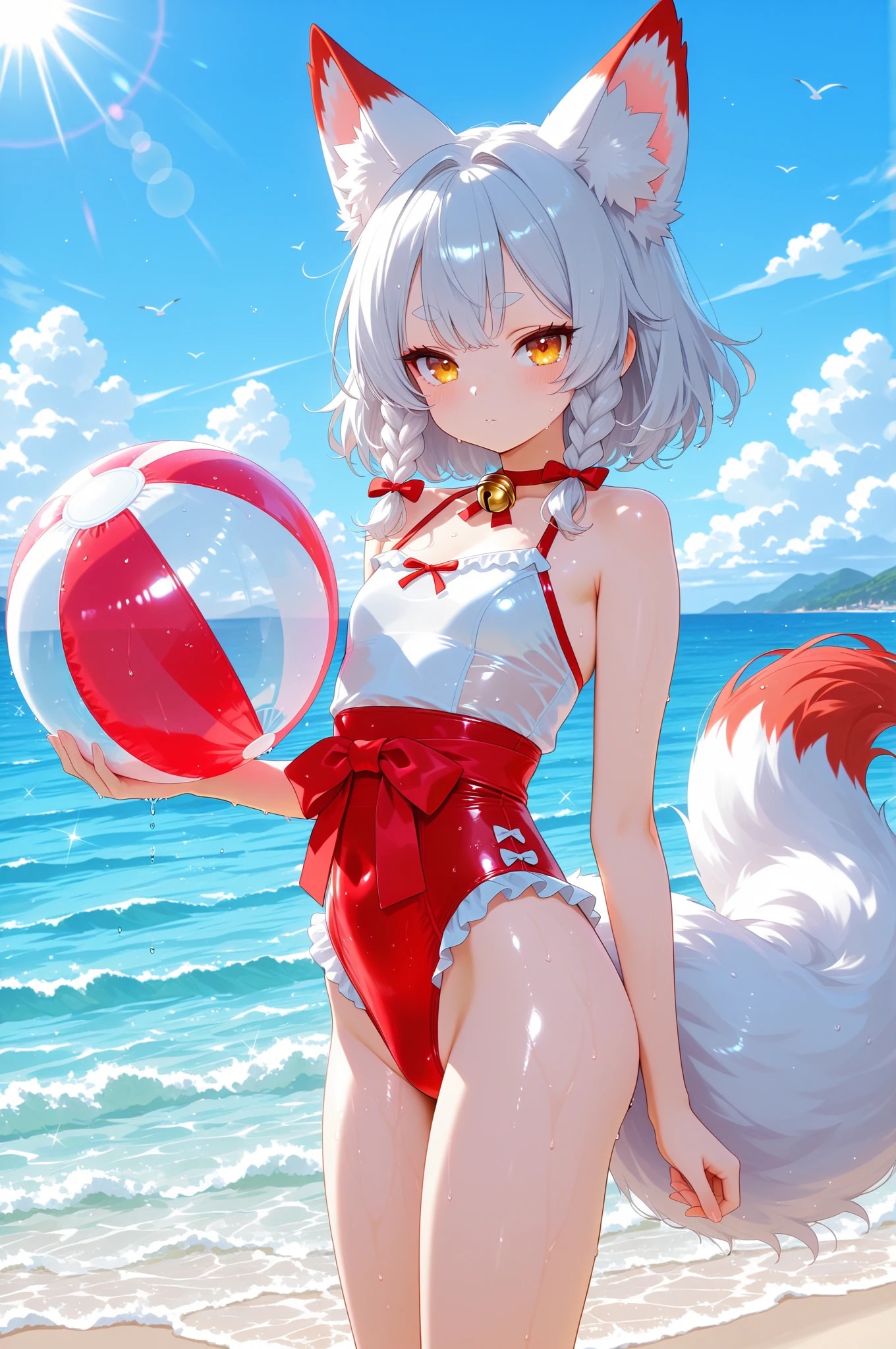 ビーチでくつろぐ狐娘ちゃん