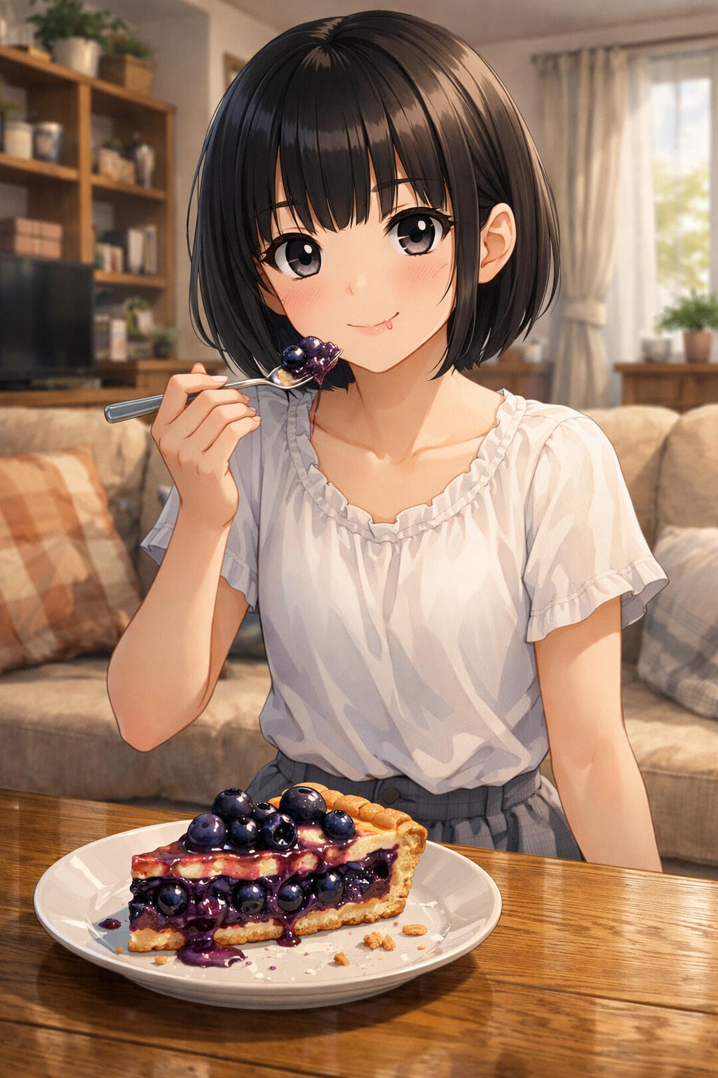 ブルーベリーパイを食べている女の子