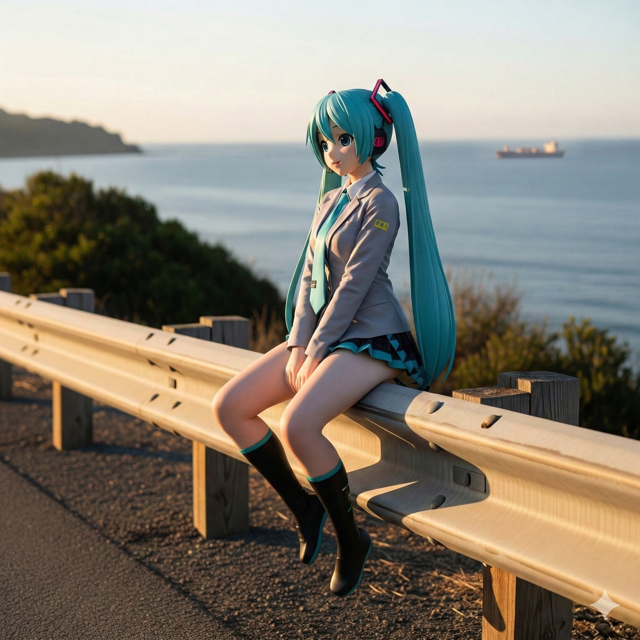 ガードレールにミクさん | の人気AIイラスト・グラビア