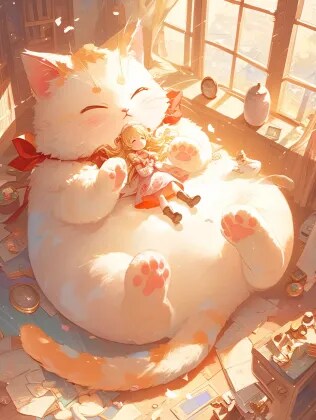 猫の上でお昼寝