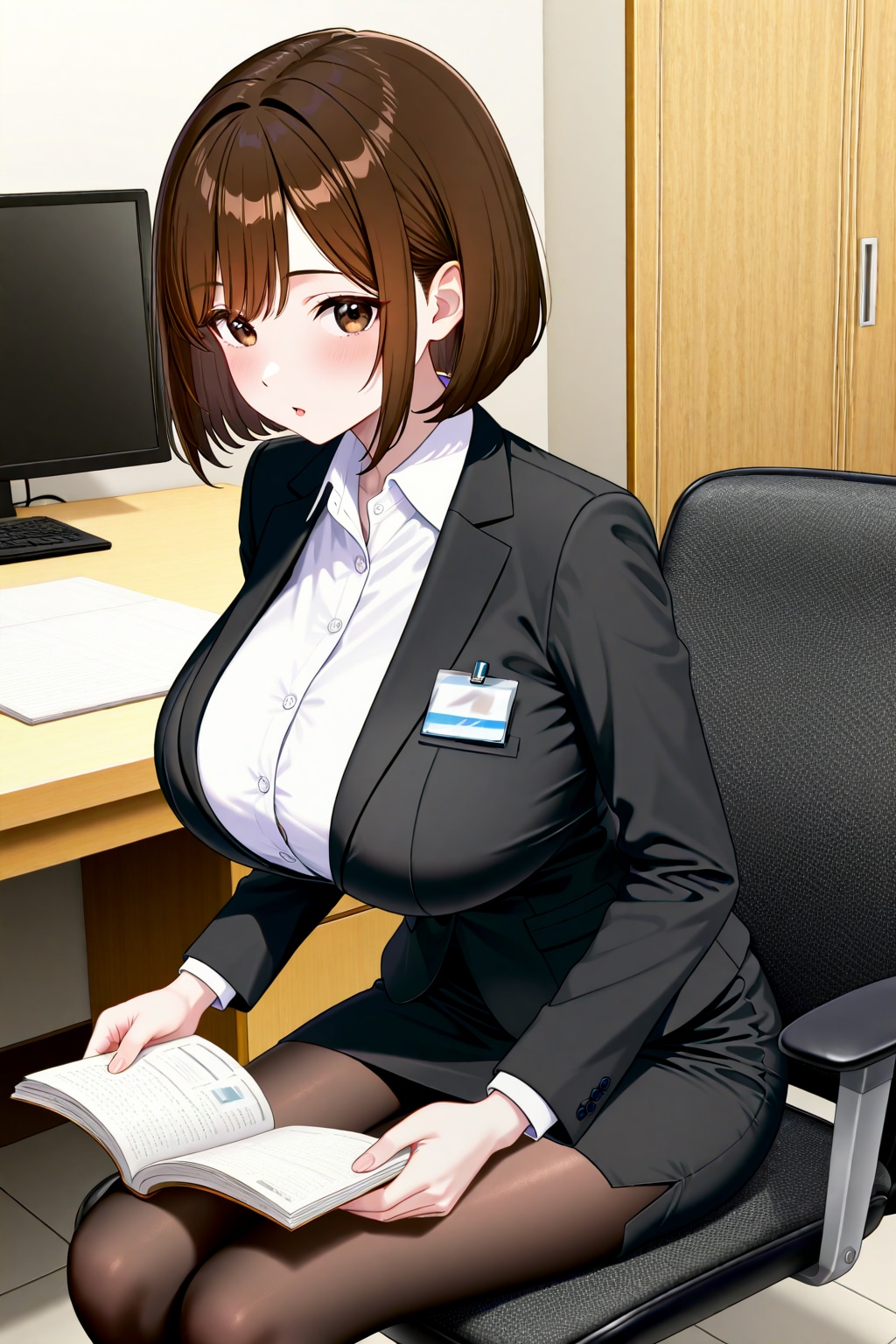 企画書を読むアキちゃん