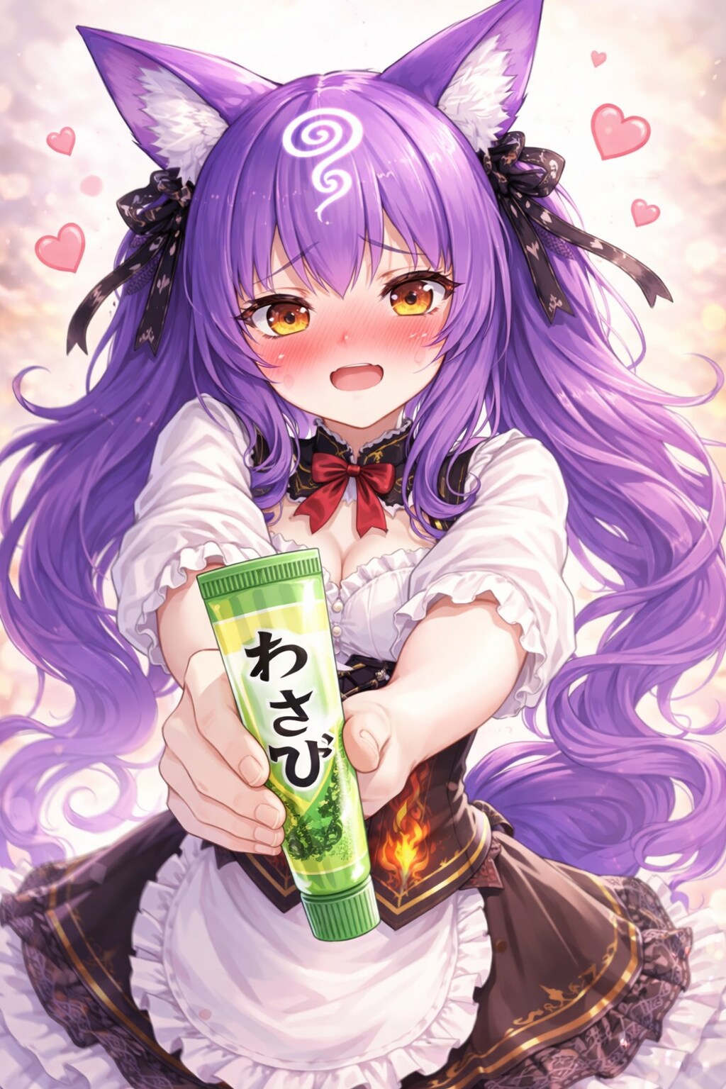 顔を赤らめて恥ずかしながら射撃するような持ち方をして愛情をアピールするお茶目なケモミミ女子 | の人気AIイラスト・グラビア