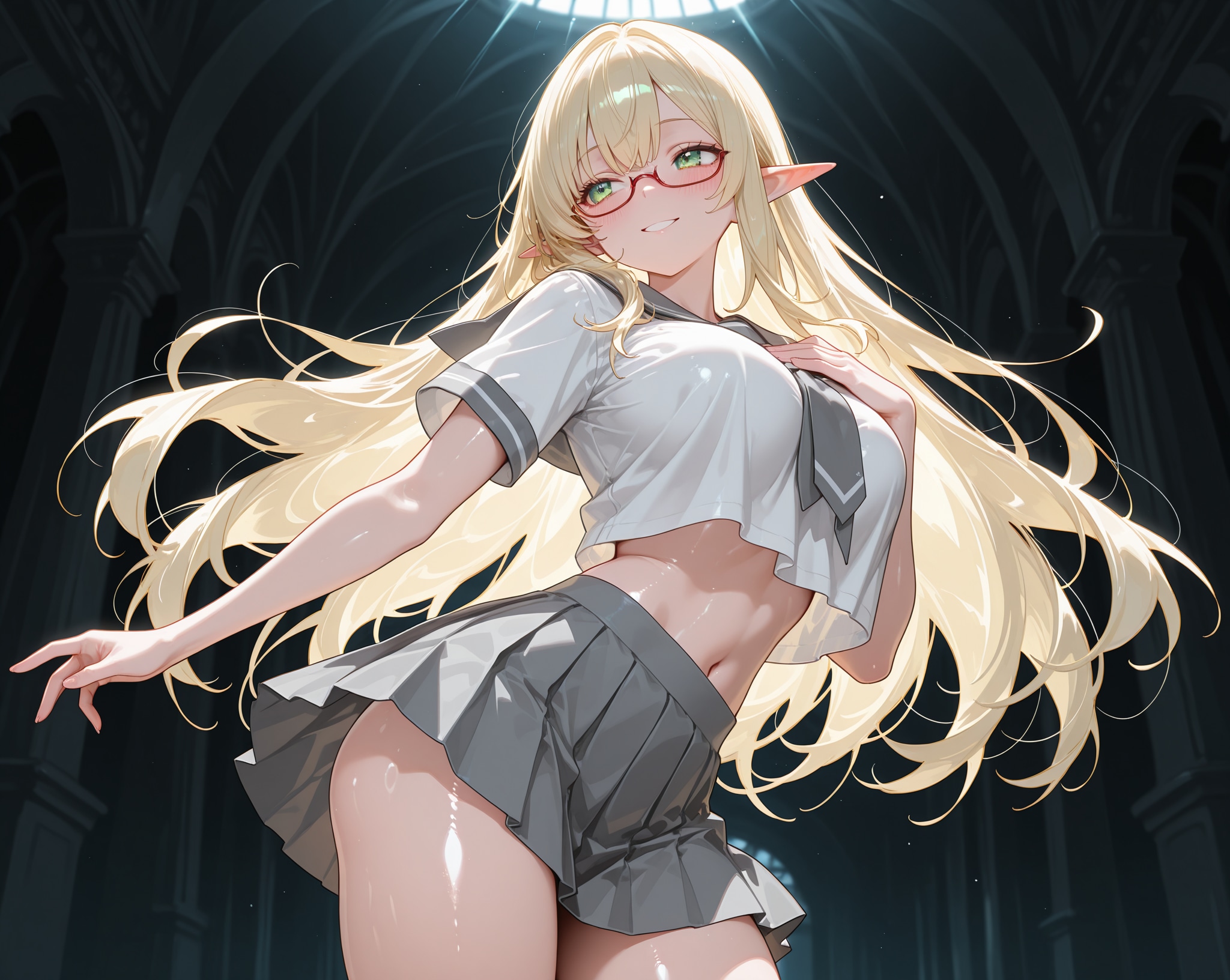 へそ出し金髪エルフさん♪