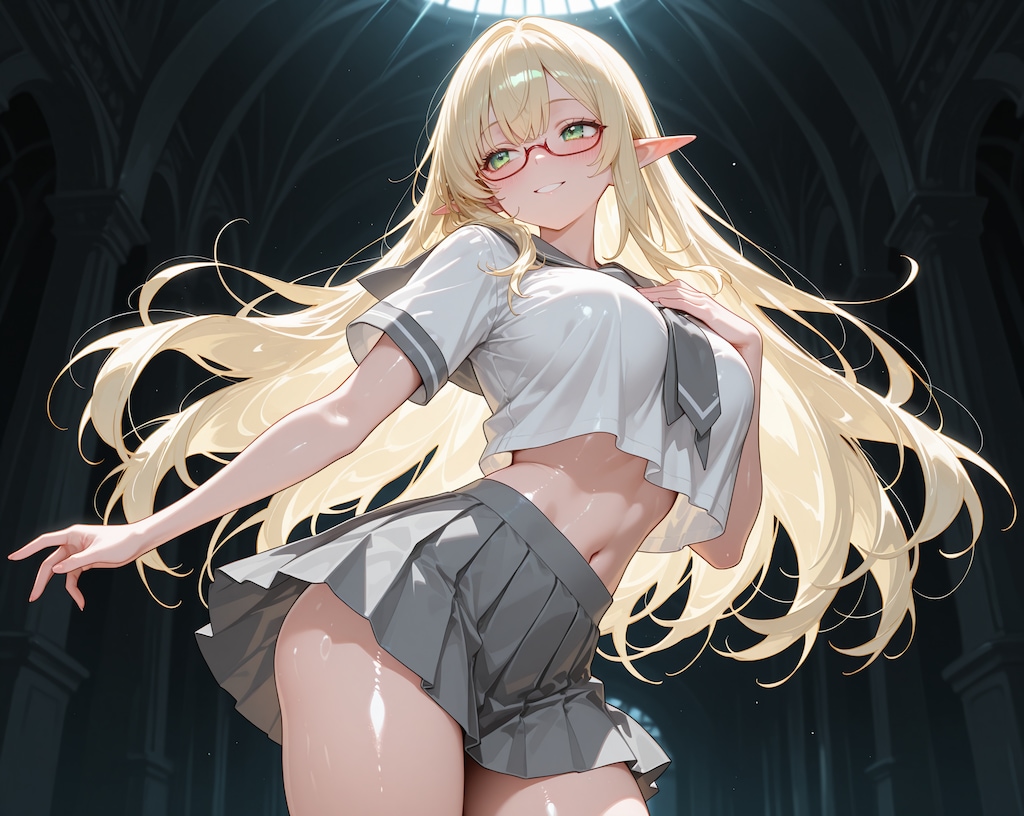 へそ出し金髪エルフさん♪