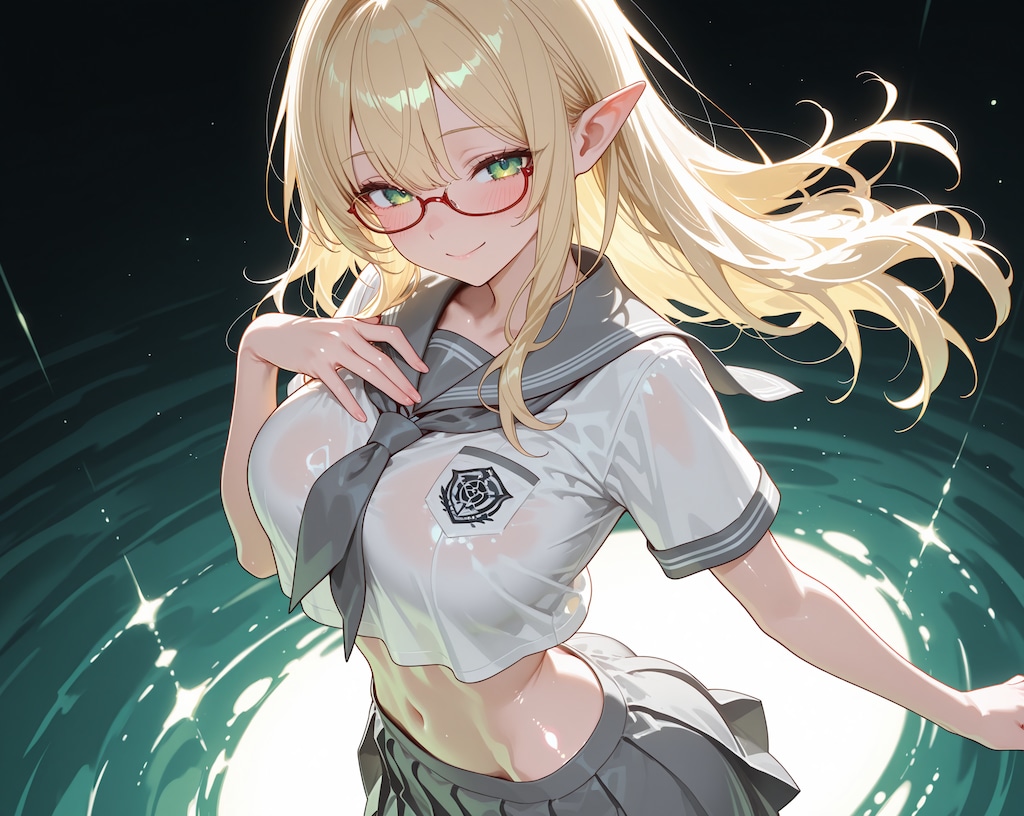 へそ出し金髪エルフさん♪