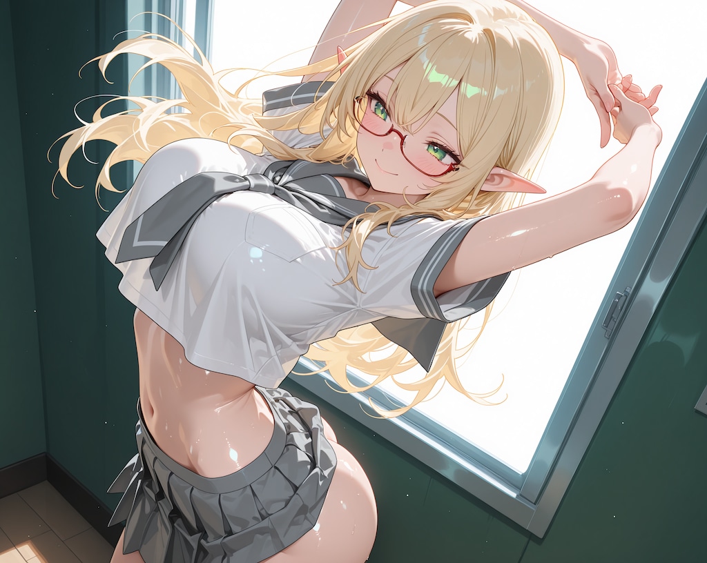 へそ出し金髪エルフさん♪