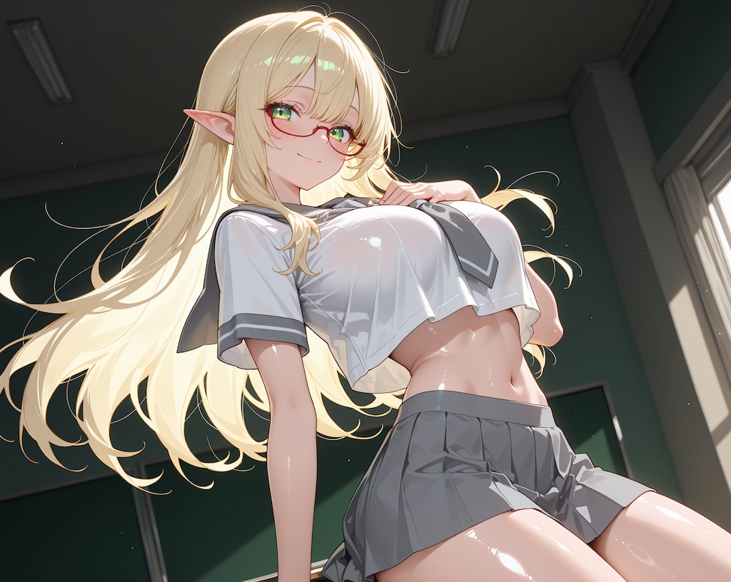 へそ出し金髪エルフさん♪