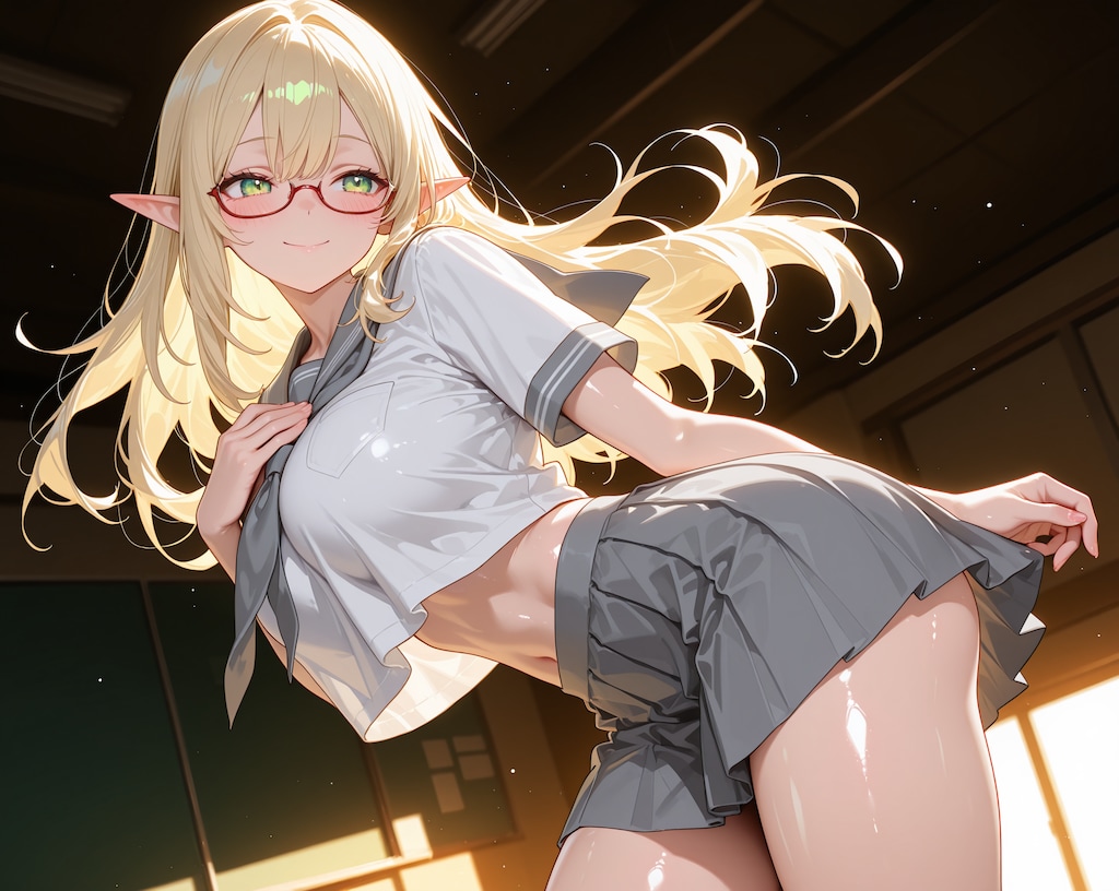 へそ出し金髪エルフさん♪