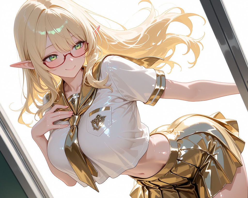 へそ出し金髪エルフさん♪