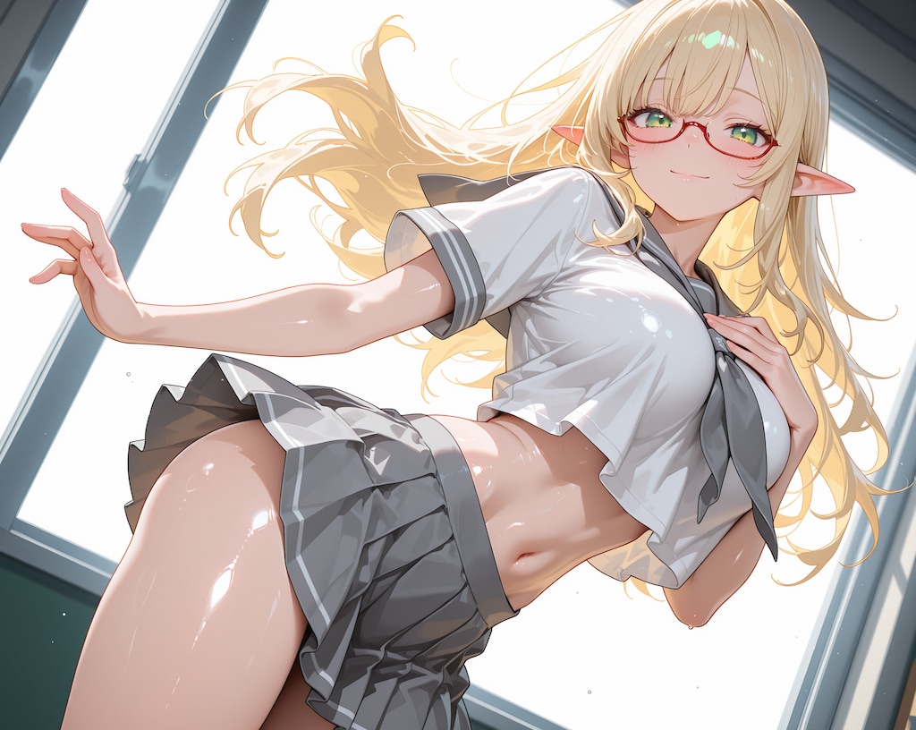 へそ出し金髪エルフさん♪
