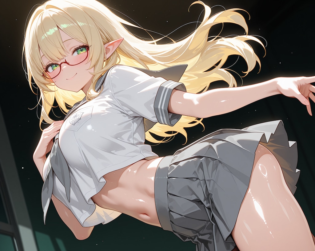 へそ出し金髪エルフさん♪
