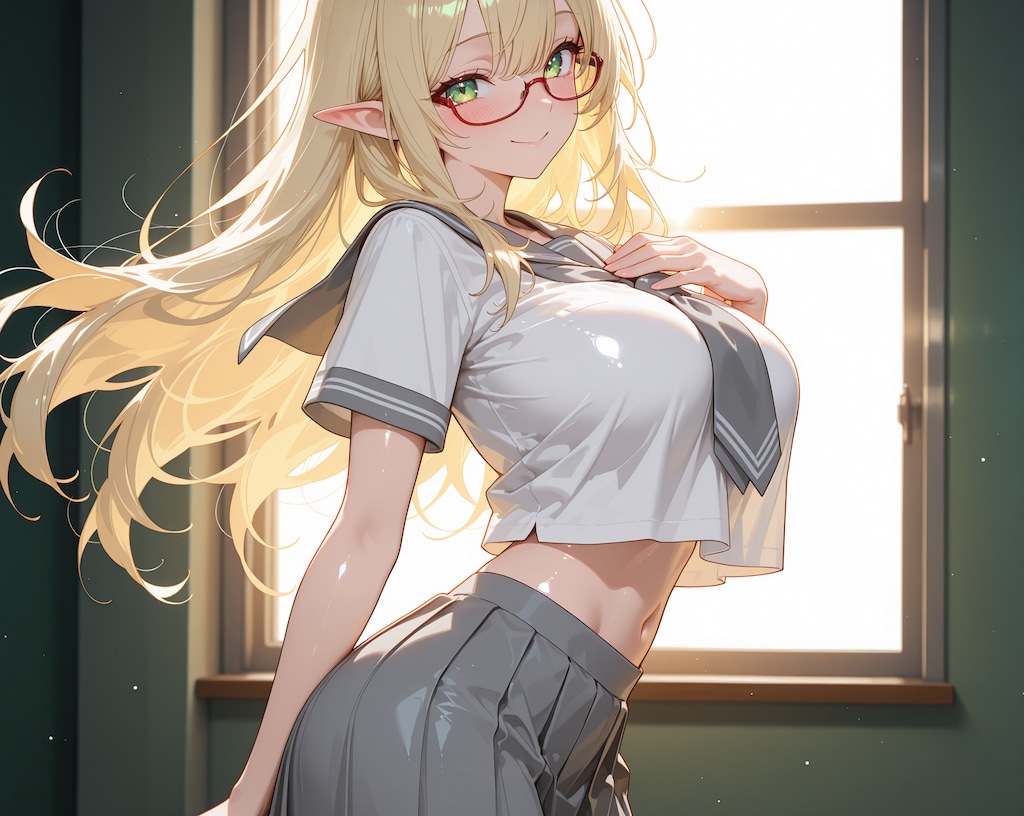 へそ出し金髪エルフさん♪