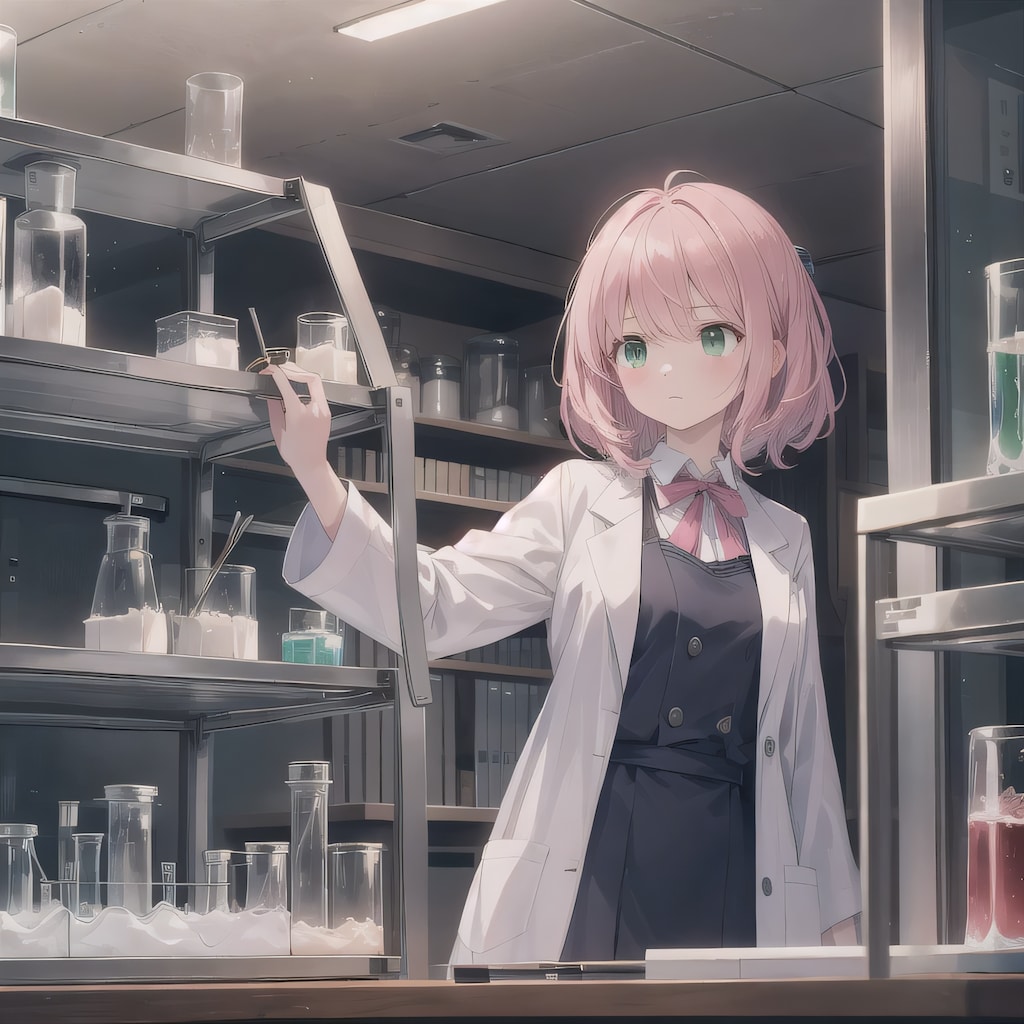 ピンク髪ボブで白衣の少女２
