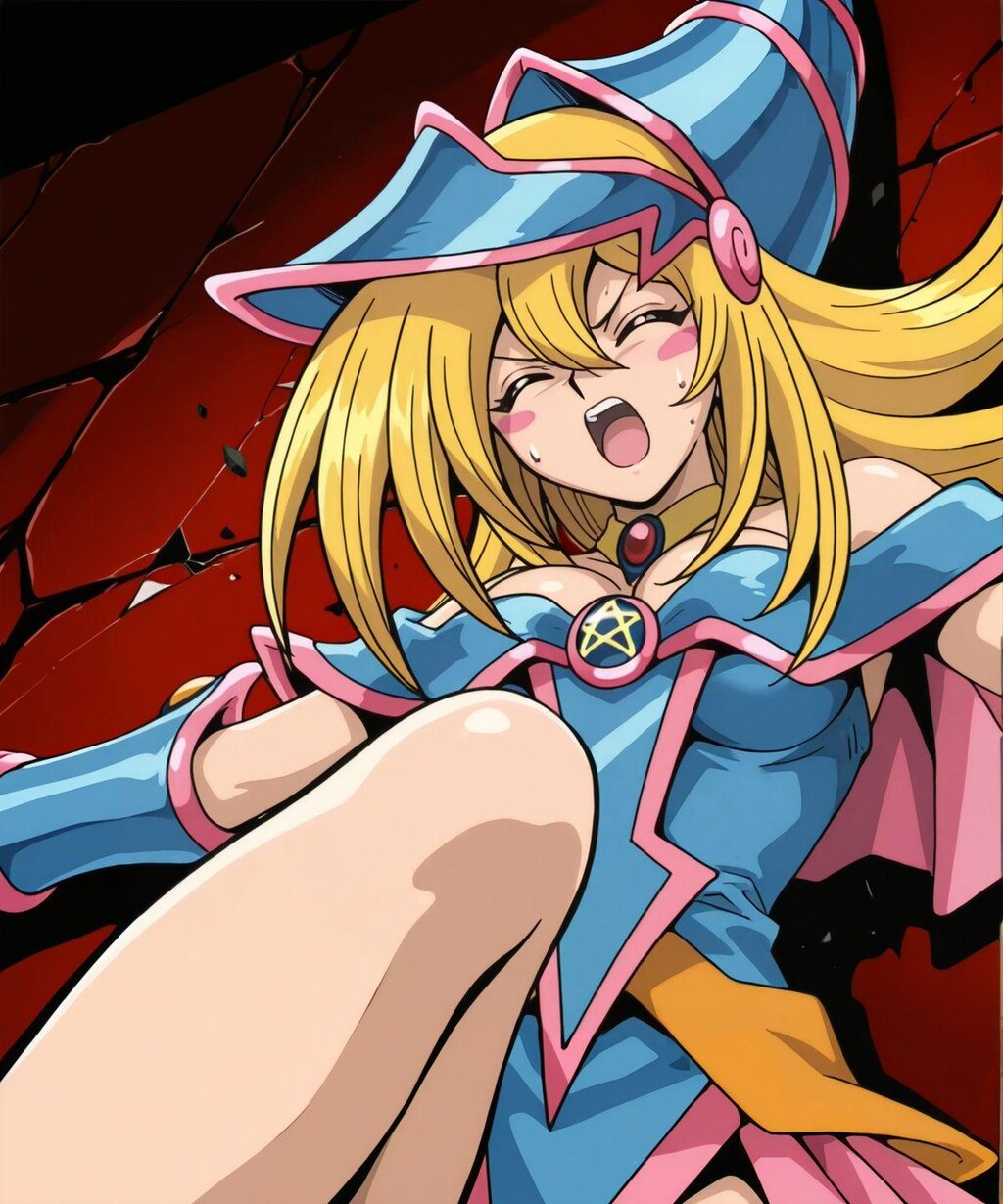 壁に叩きつけられるブラックマジシャンガール