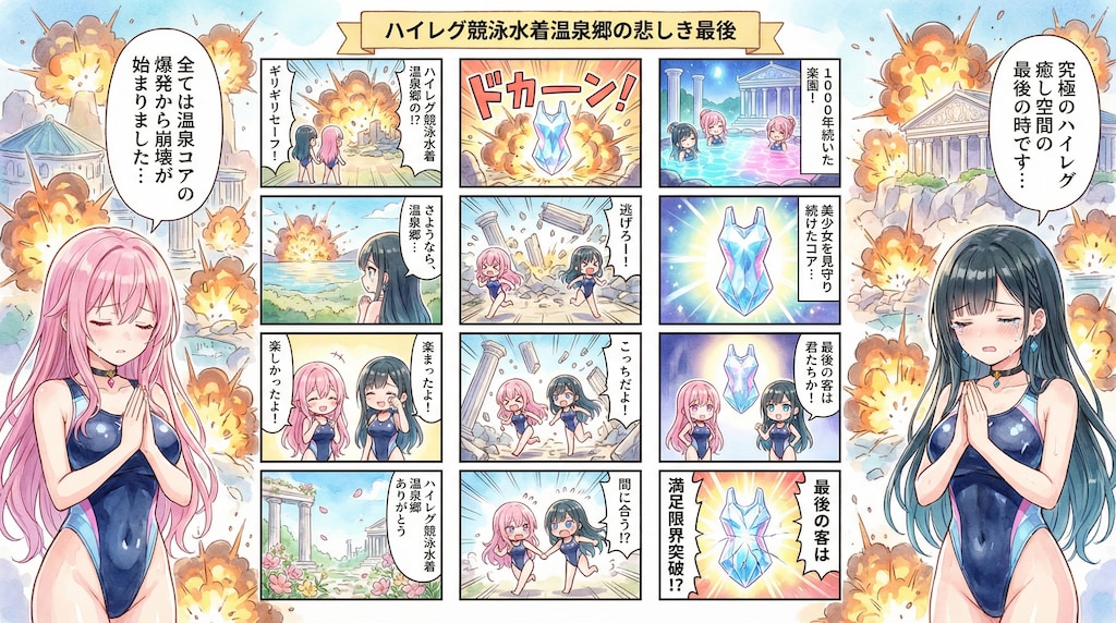 約束された爆発オチ💦ハイレグ競泳水着温泉郷の最後💦・・（1枚目、2枚目共に内容は大体同じです♪お好きな方をどうぞ😊♪）