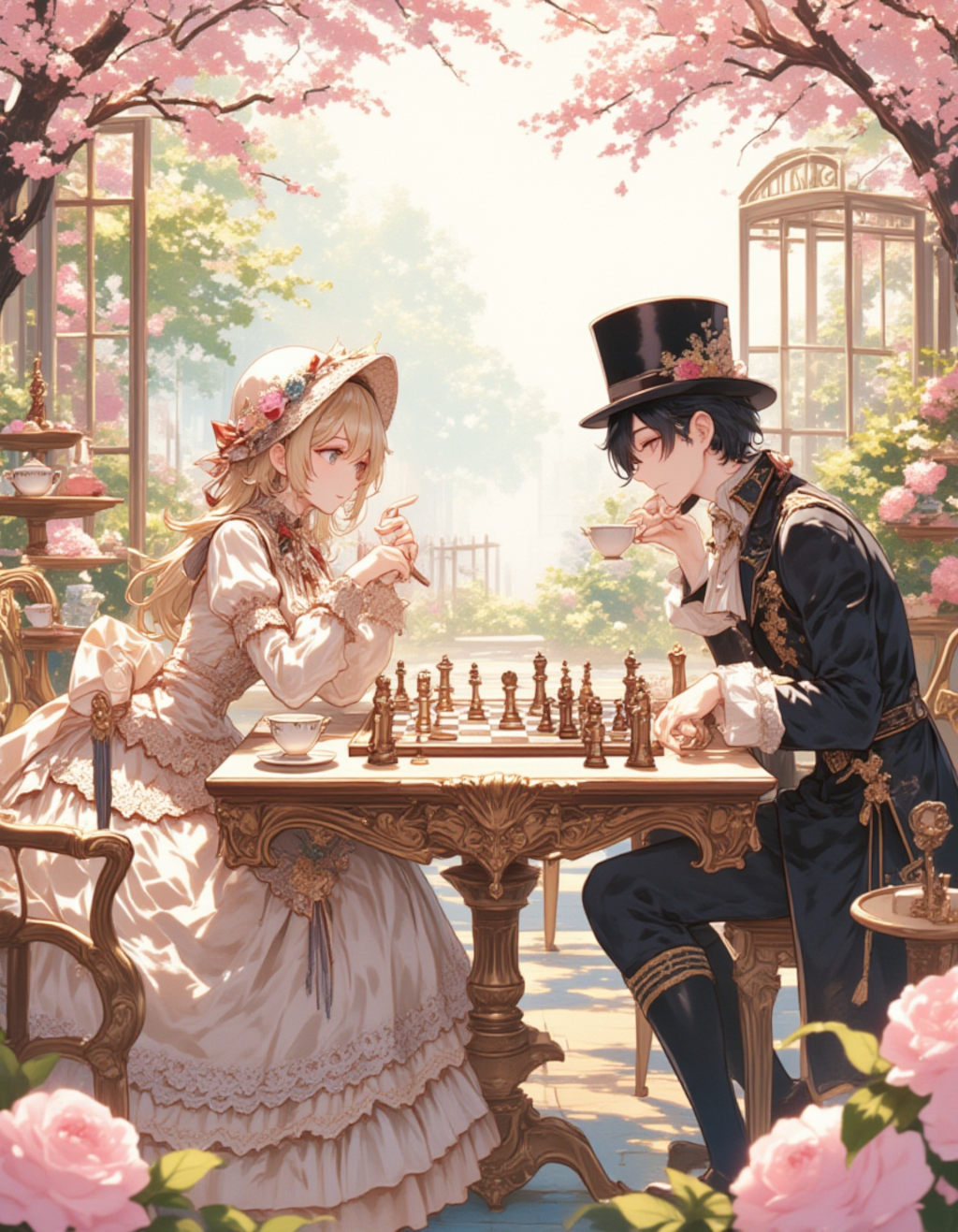 お茶会でチェスを楽しむロリィタの集い