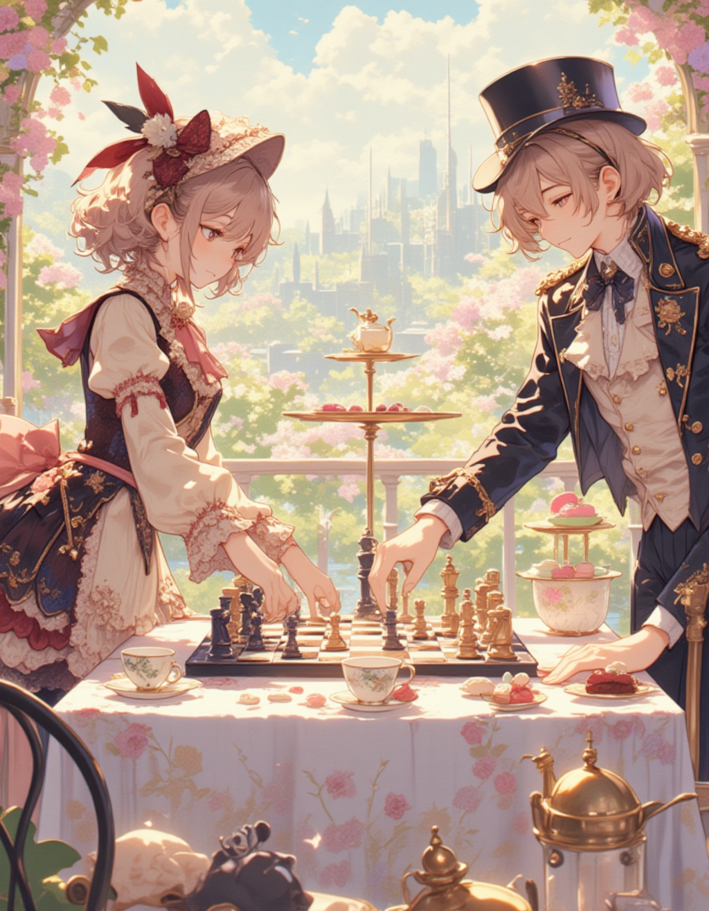 お茶会でチェスを楽しむロリィタの集い