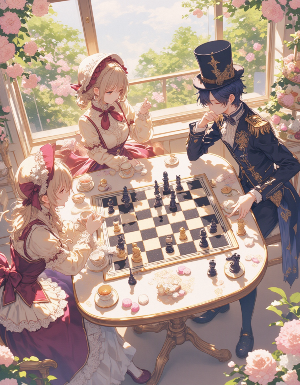 お茶会でチェスを楽しむロリィタの集い