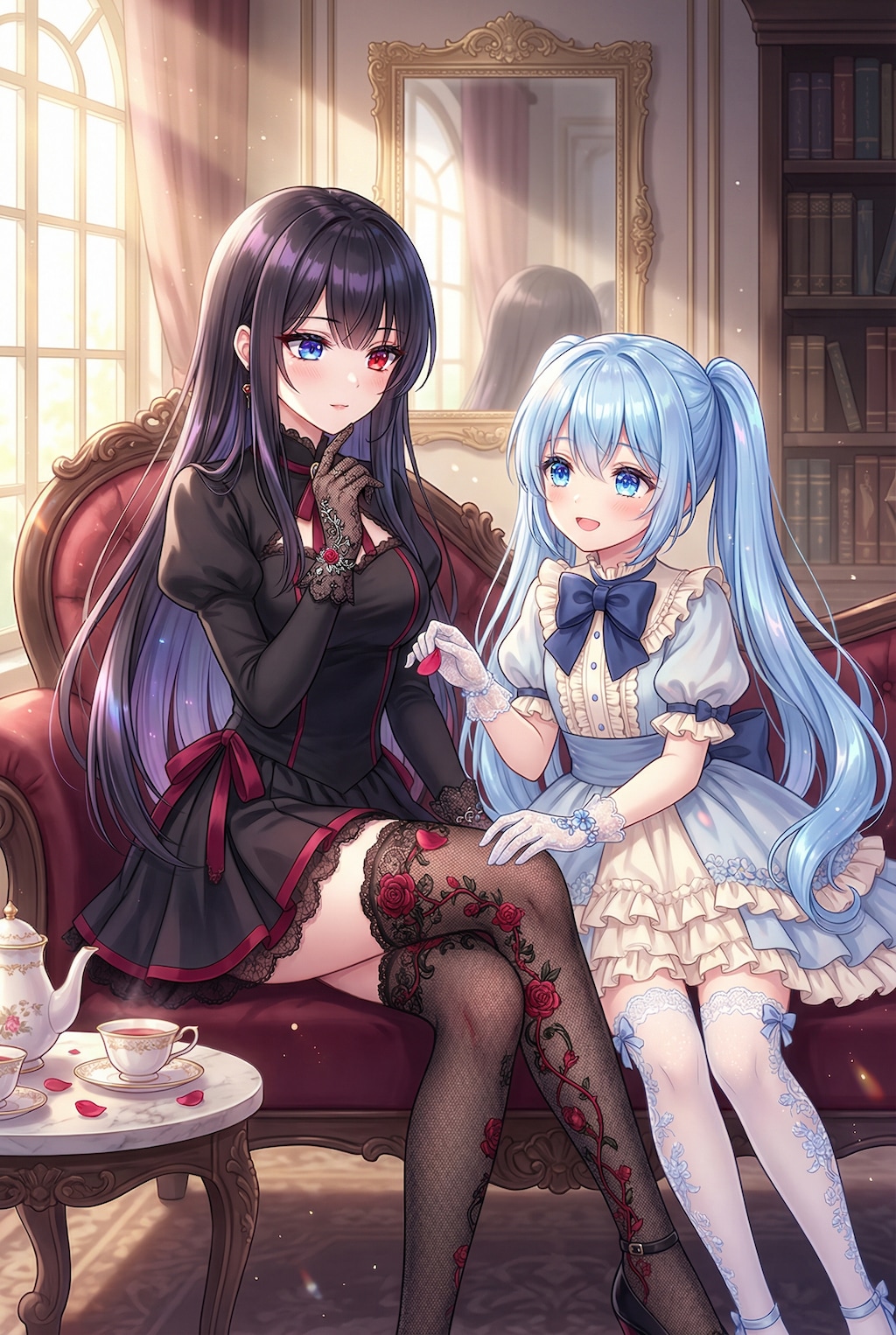 緋蒼双姫の薔薇瓣と午後の囁き