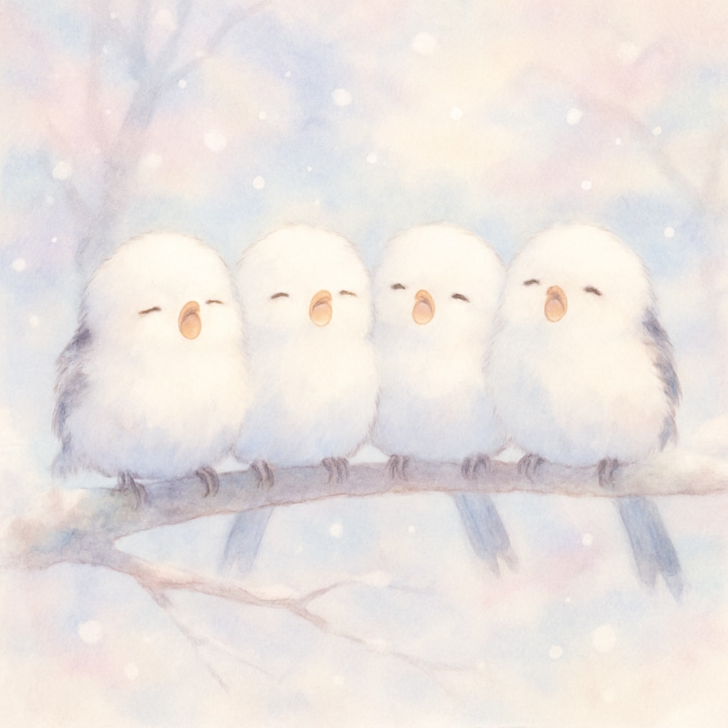 寄り添って歌う白い小鳥ちゃん