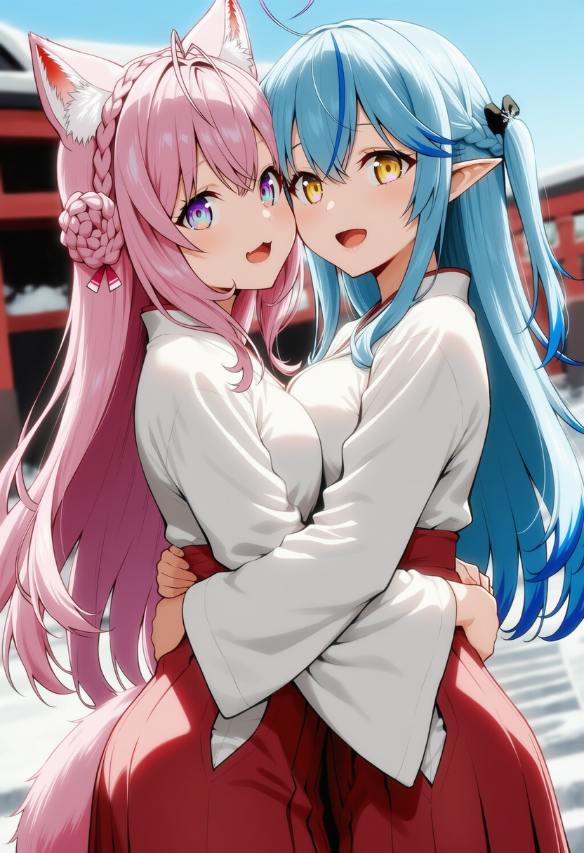 こよラミが巫女服着ていちゃいちゃする