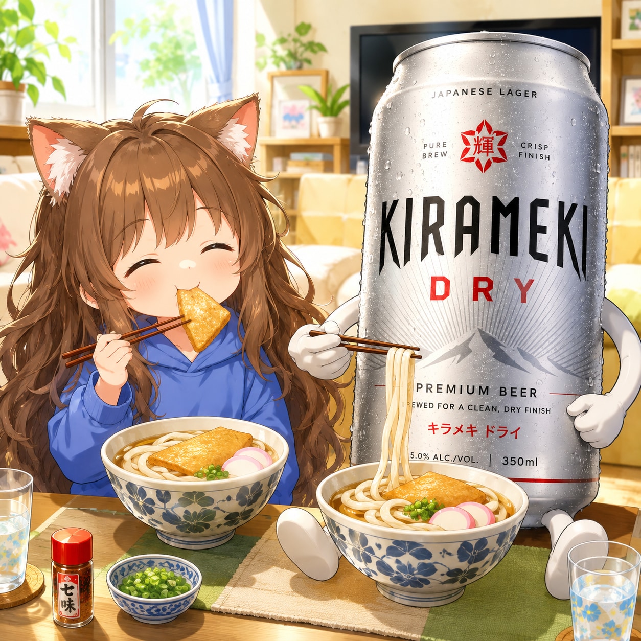 きつねうどんを食べる小さな女の子 | の人気AIイラスト・グラビア