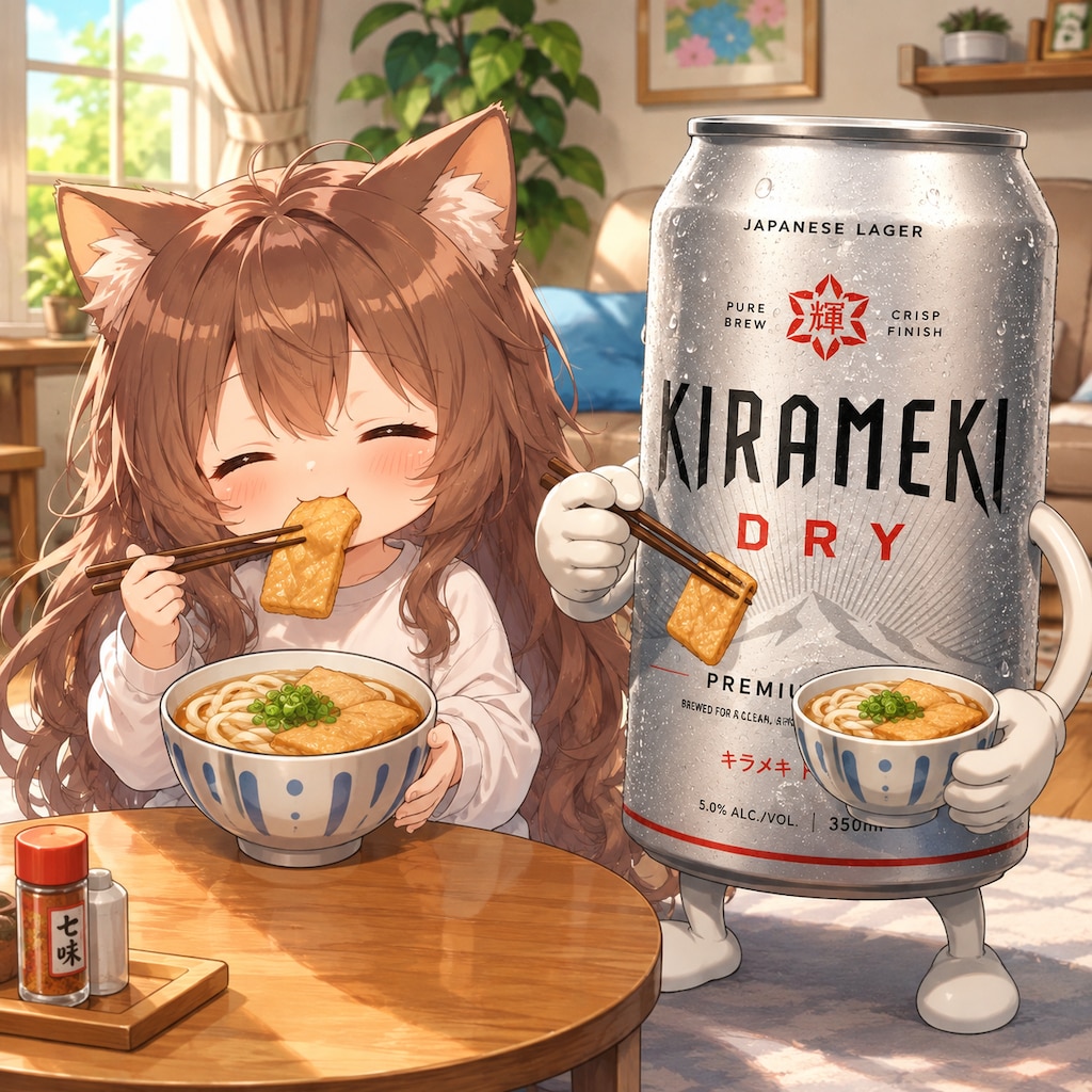 きつねうどんを食べる小さな女の子