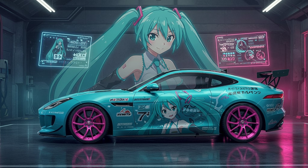 初音ミクとジャガークーペ