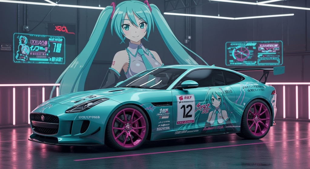 初音ミクとジャガークーペ