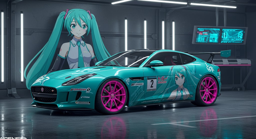 初音ミクとジャガークーペ