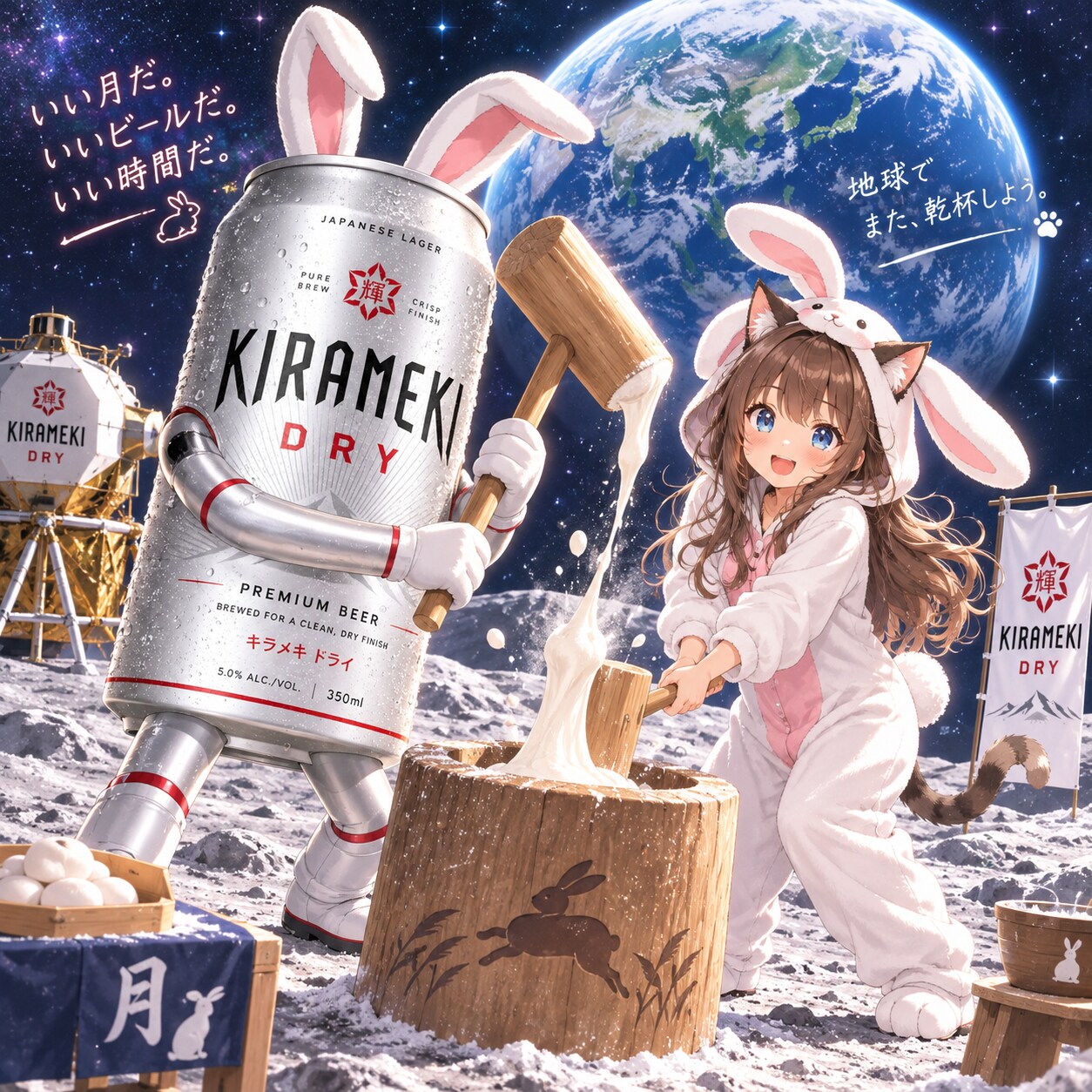 月で餅つきする小さな女の子 | の人気AIイラスト・グラビア