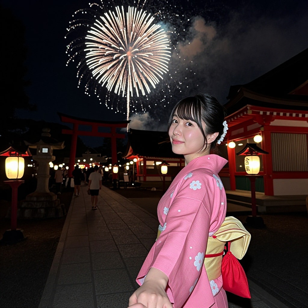 浴衣と打上花火