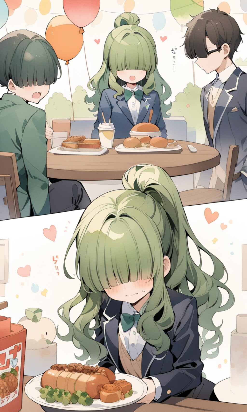 焼きそばパンを食べに行ったら手伝わされているメカクレボーイ